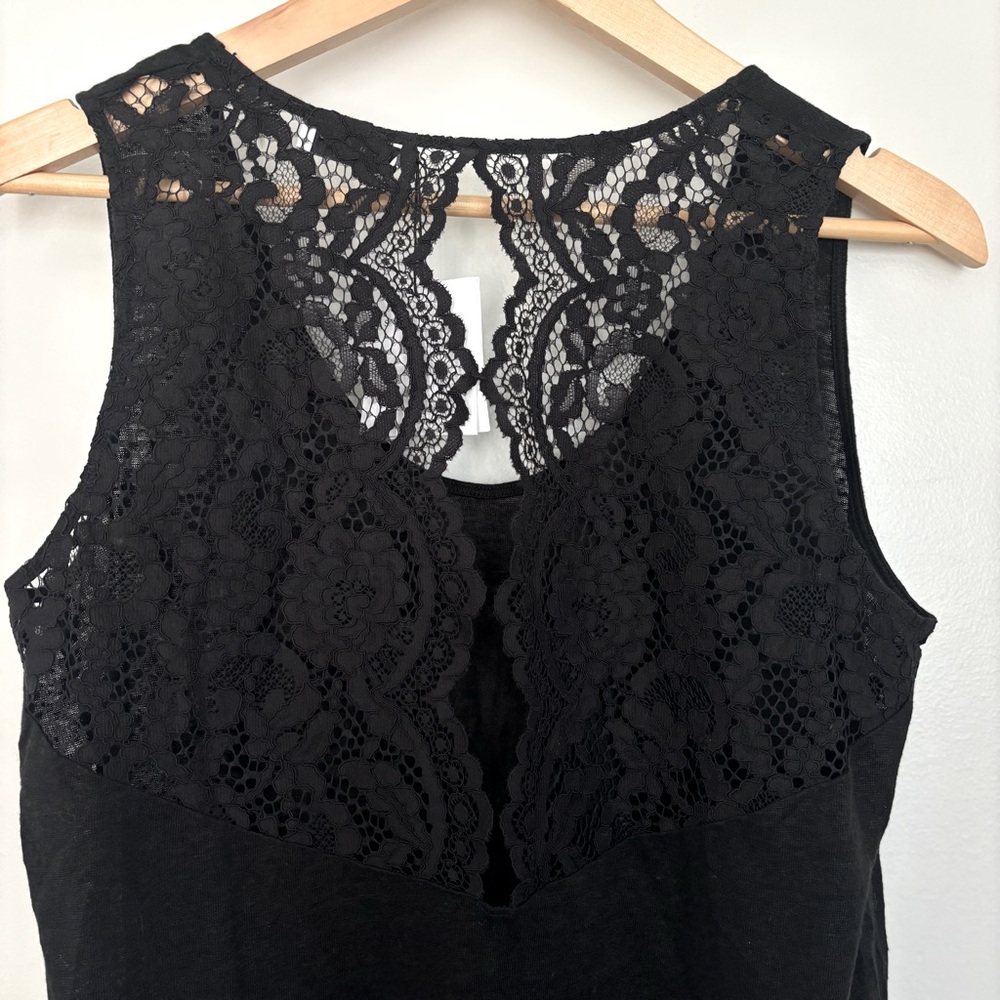 Sandro Paris Tango Lace Back Tank Top Noir Black Linen Blend T11239E Size 3 - Picture 6 of 10